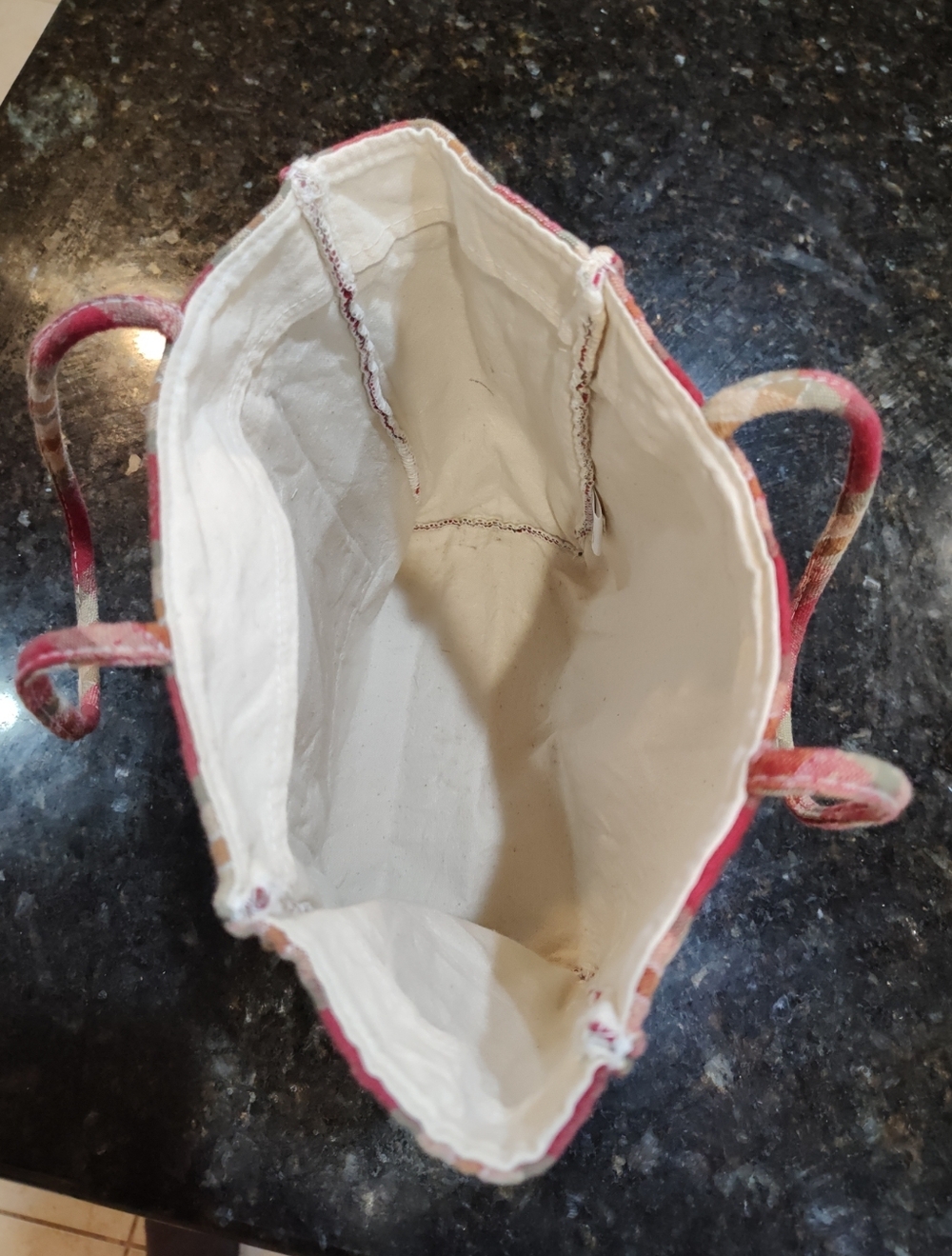 Longaberger Plaid Tote with Embroidered Apple Basket - Red, Brown & Cream - Picture 9 of 10